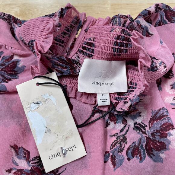 CINQ À SEPT NWT Corrine Tiered Minidress Size 6 Smocked Floral Ruffle Pink - Picture 6 of 13